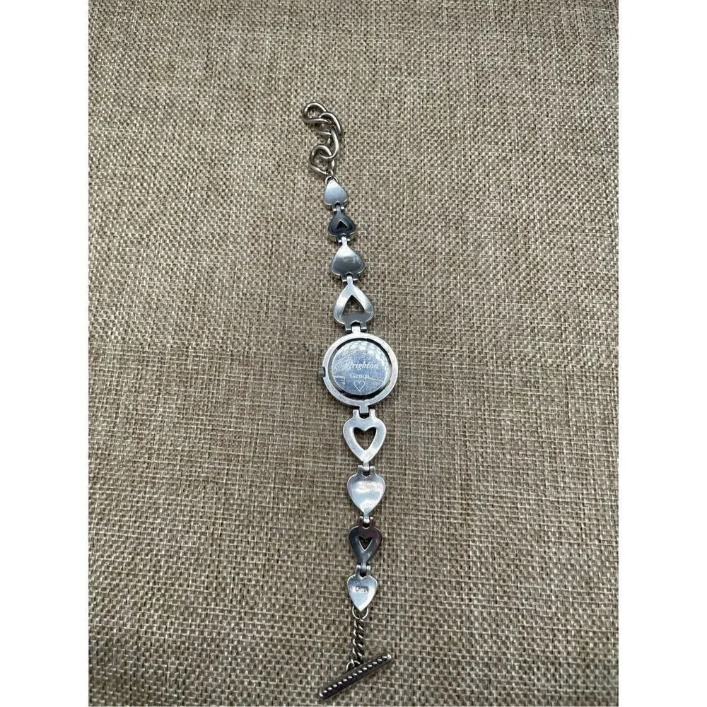 Brighton Vintage Silver Heart Charm Bracelet Watch Adjustable Toggle Working
